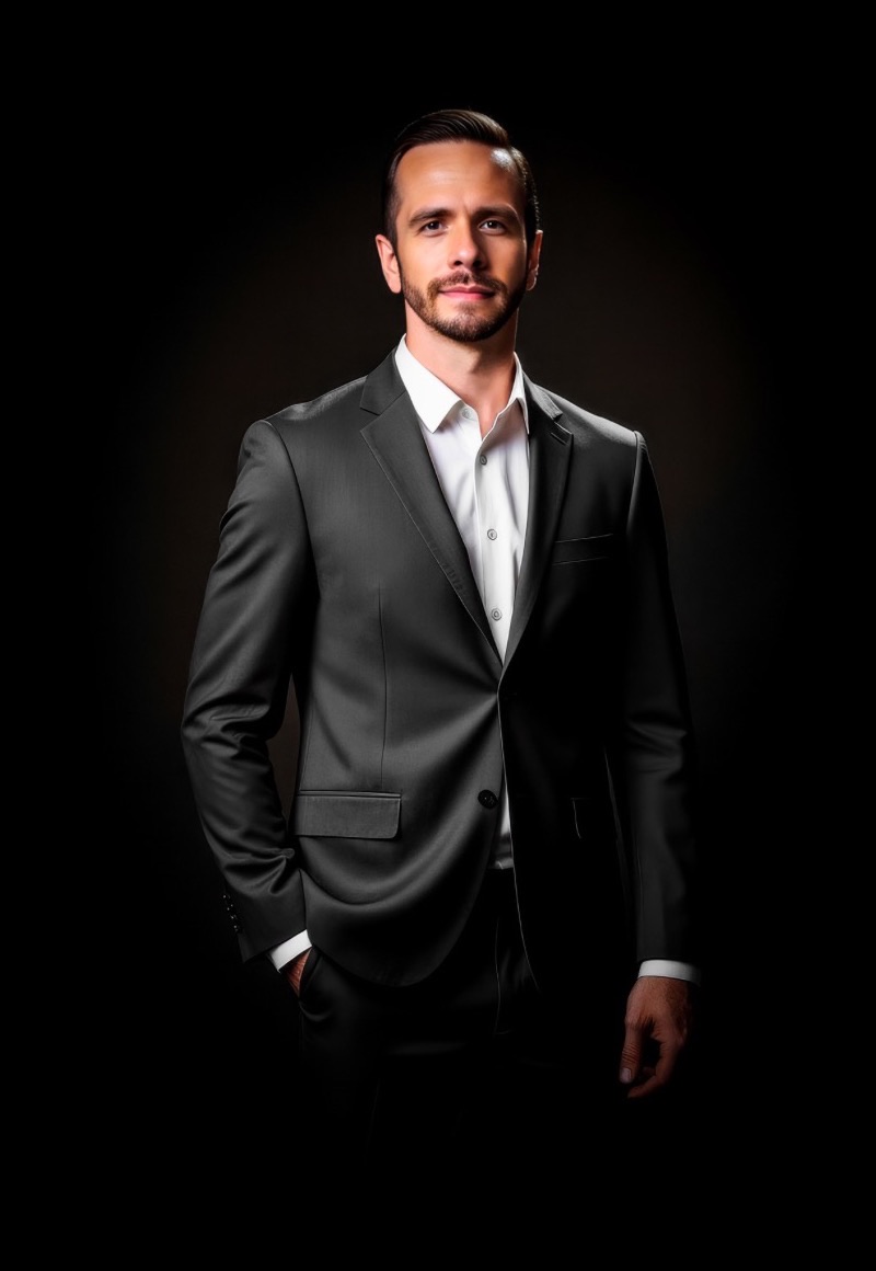 Nick Summerlin in a dark suit and white shirt against a dark background.
